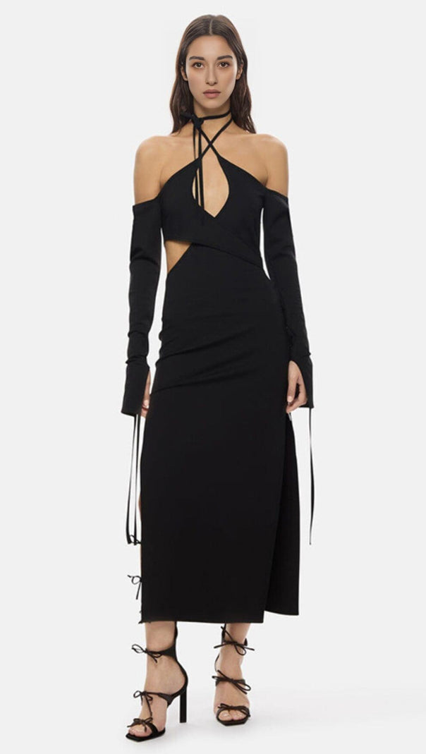 AIIZIE STRAPLESS STRAPPY SLIT DRESS IN BLACK - product image
