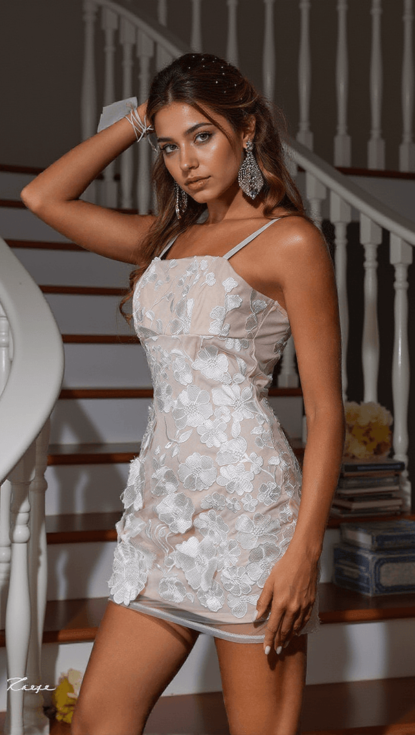 AIIZIE SAIGE FLOWER EMBROIDERED MINI DRESS IN WHITE - product image