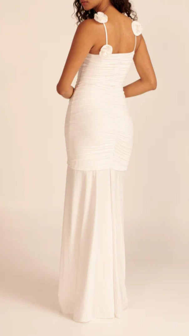 AIIZIE WHITE FLORAL SUSPENDER MAXI DRESS - product image