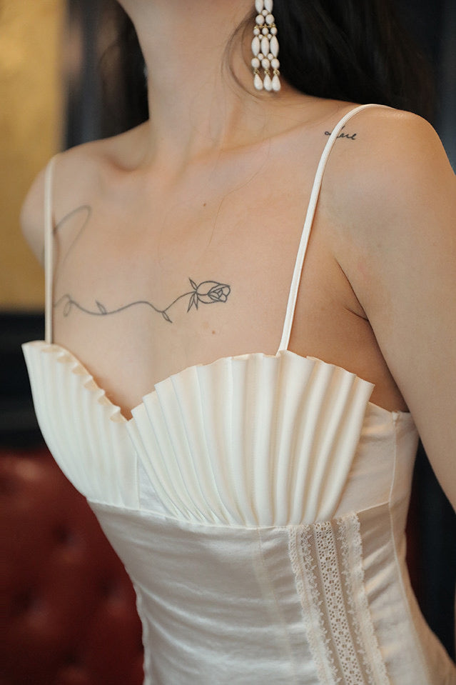 AIIZIE marjorie Shell Pleated Satin Midi Dress in white - product image