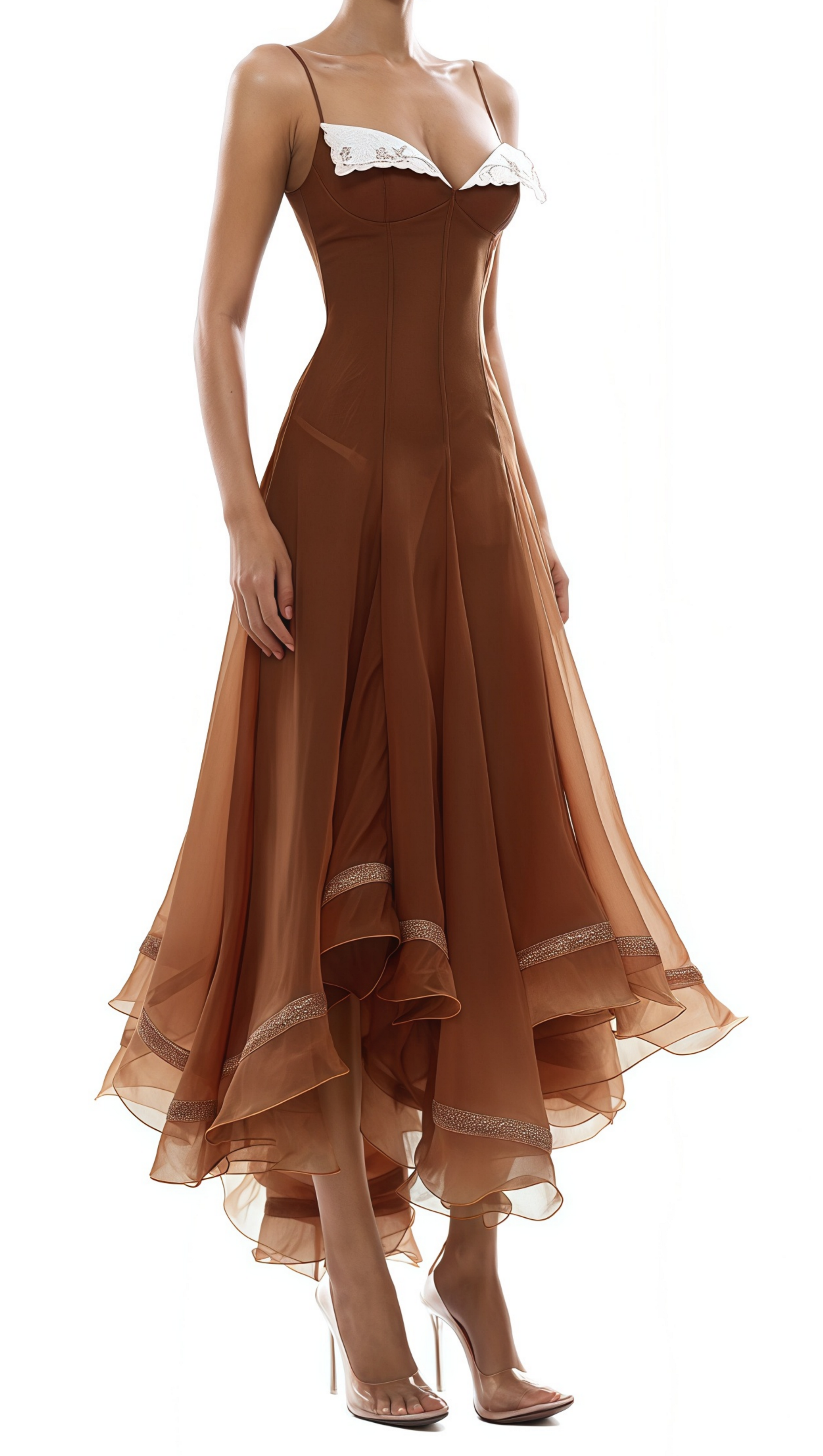 xaviera Rust Asymmetrical Midi Dress in Brown