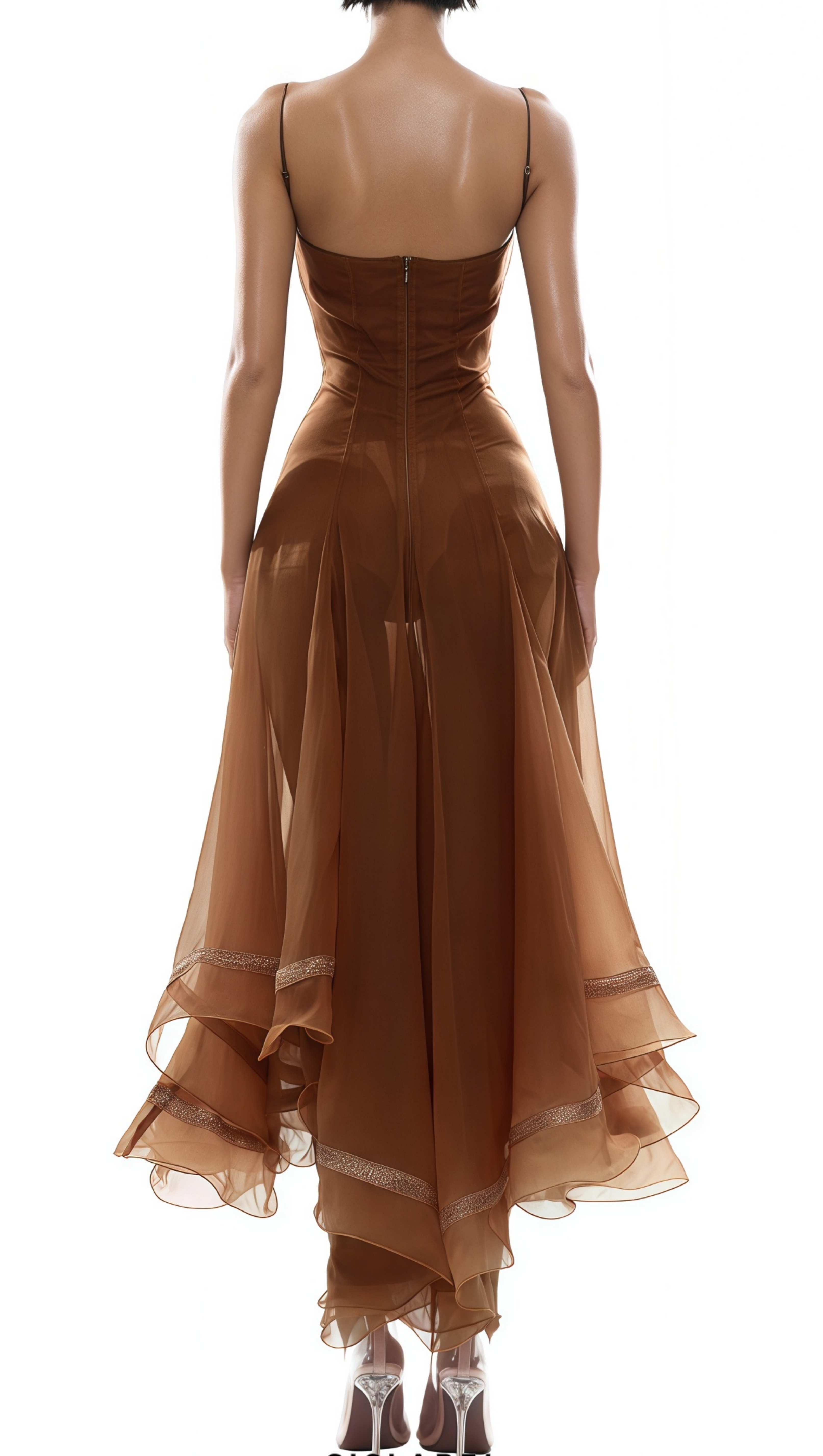 xaviera Rust Asymmetrical Midi Dress in Brown