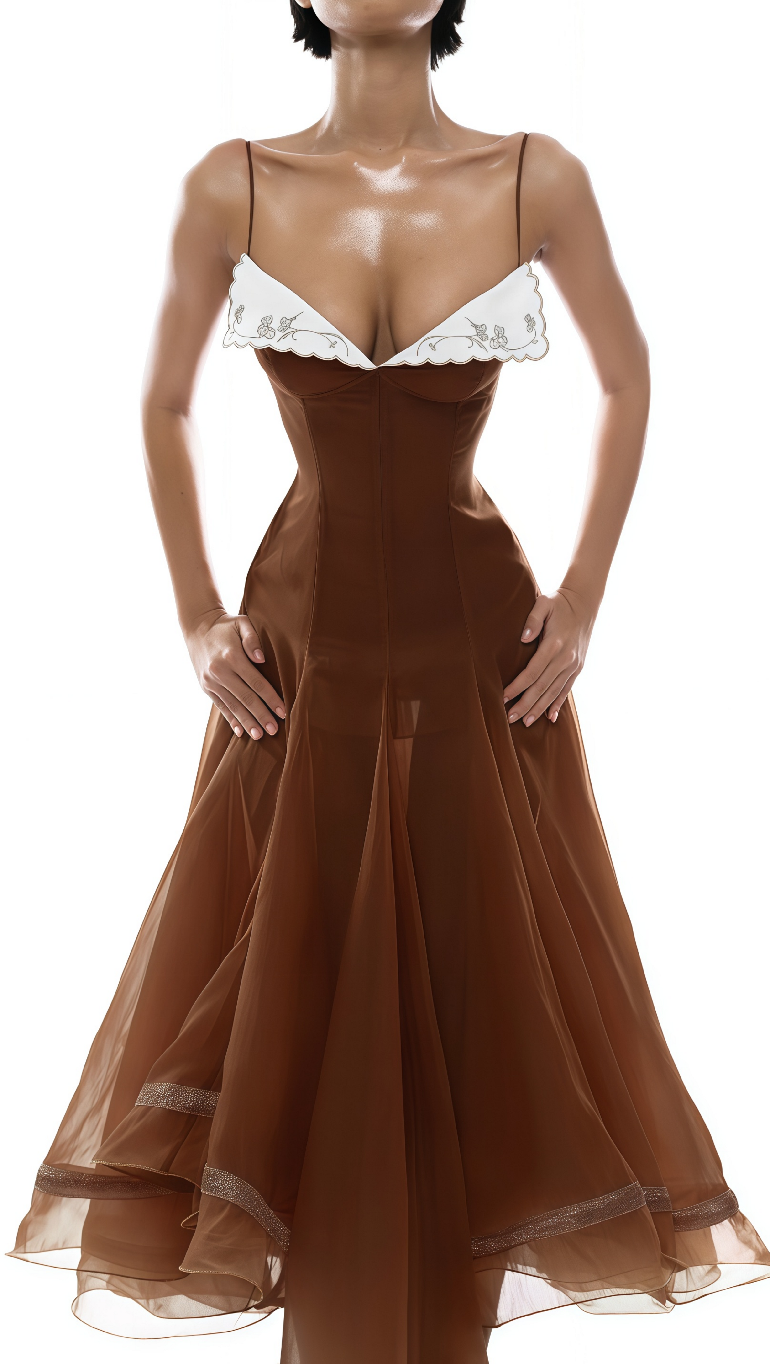 xaviera Rust Asymmetrical Midi Dress in Brown