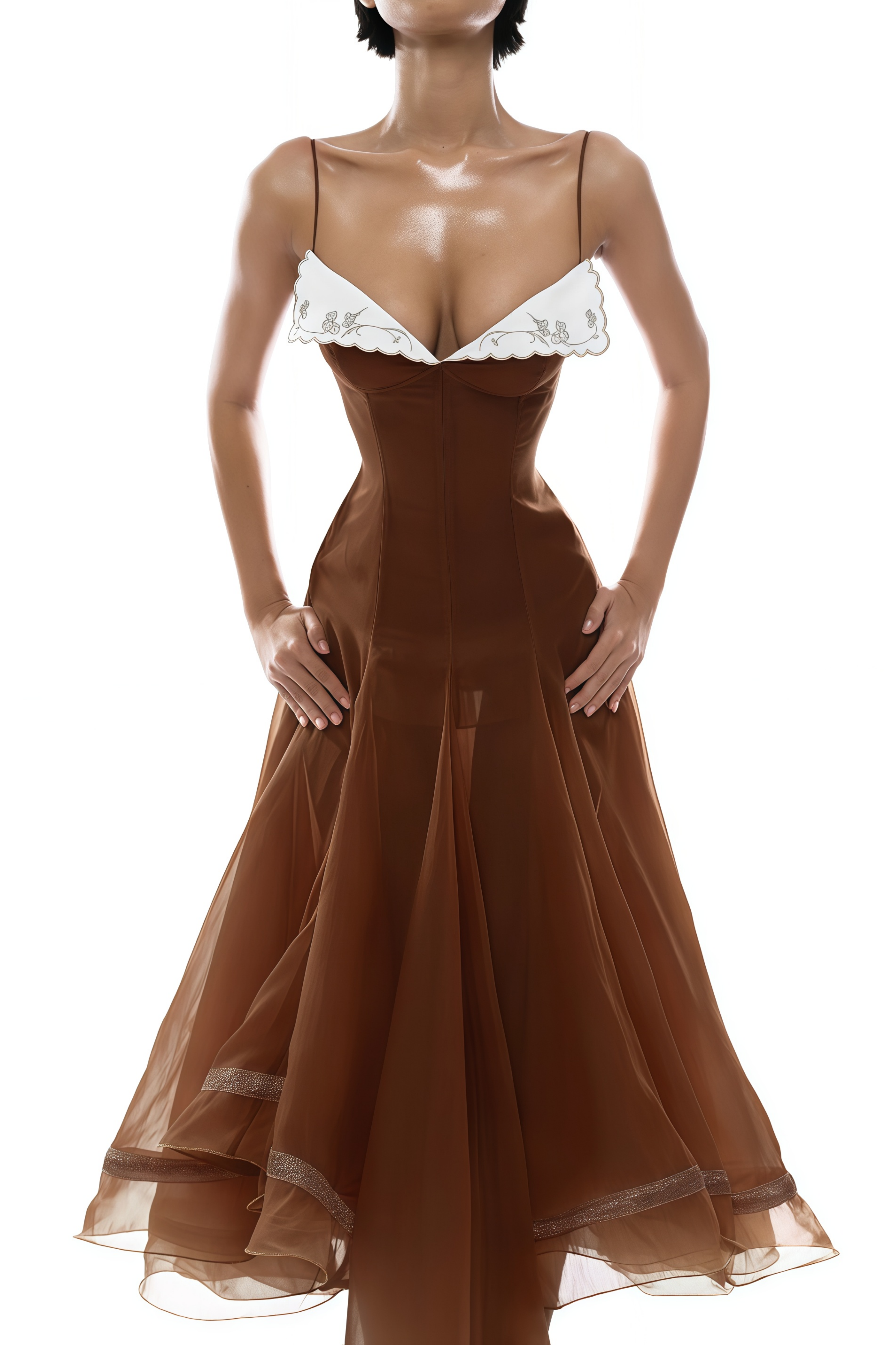 xaviera Rust Asymmetrical Midi Dress in Brown