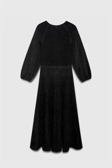 KNITTED DRESS IN BLACK METALLIC MIDI