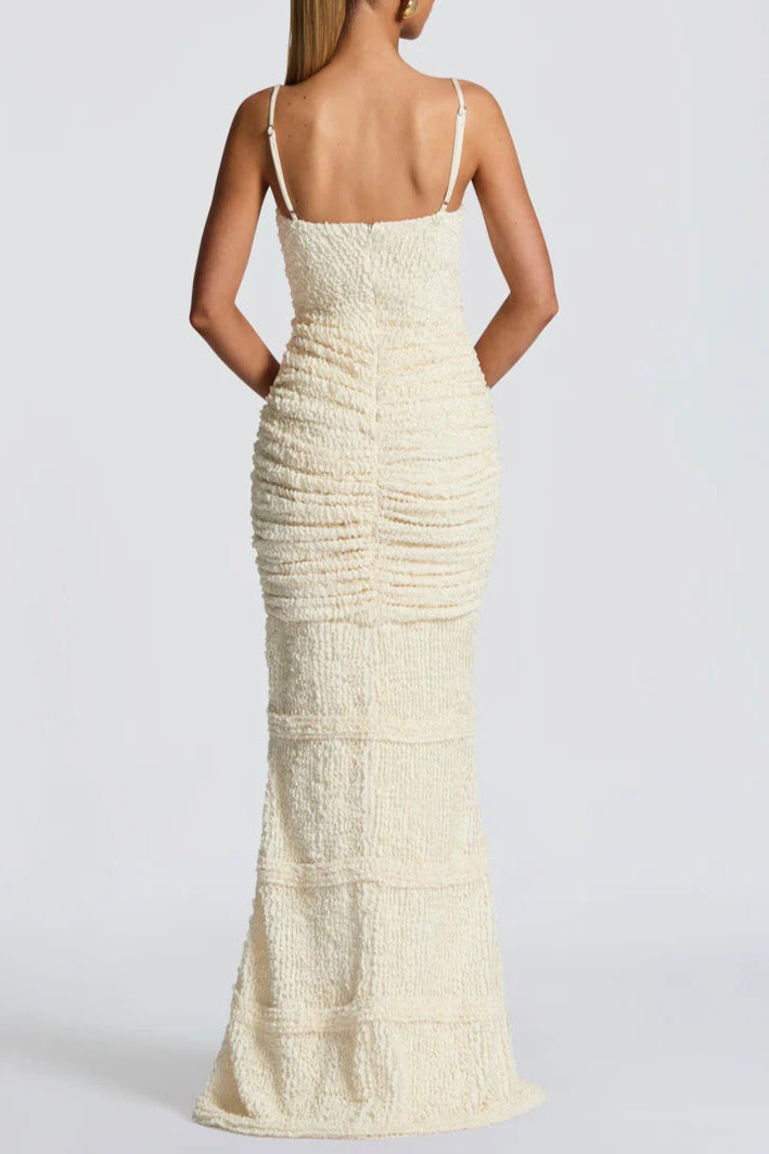 AIIZIE SLIT PLEATED BODYCON MAXI DRESS IN KAHKI - product image