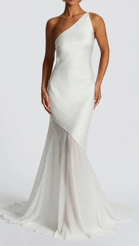 LACE-UP BEVELED BACK SATIN MAXI DRESS IN IVORY