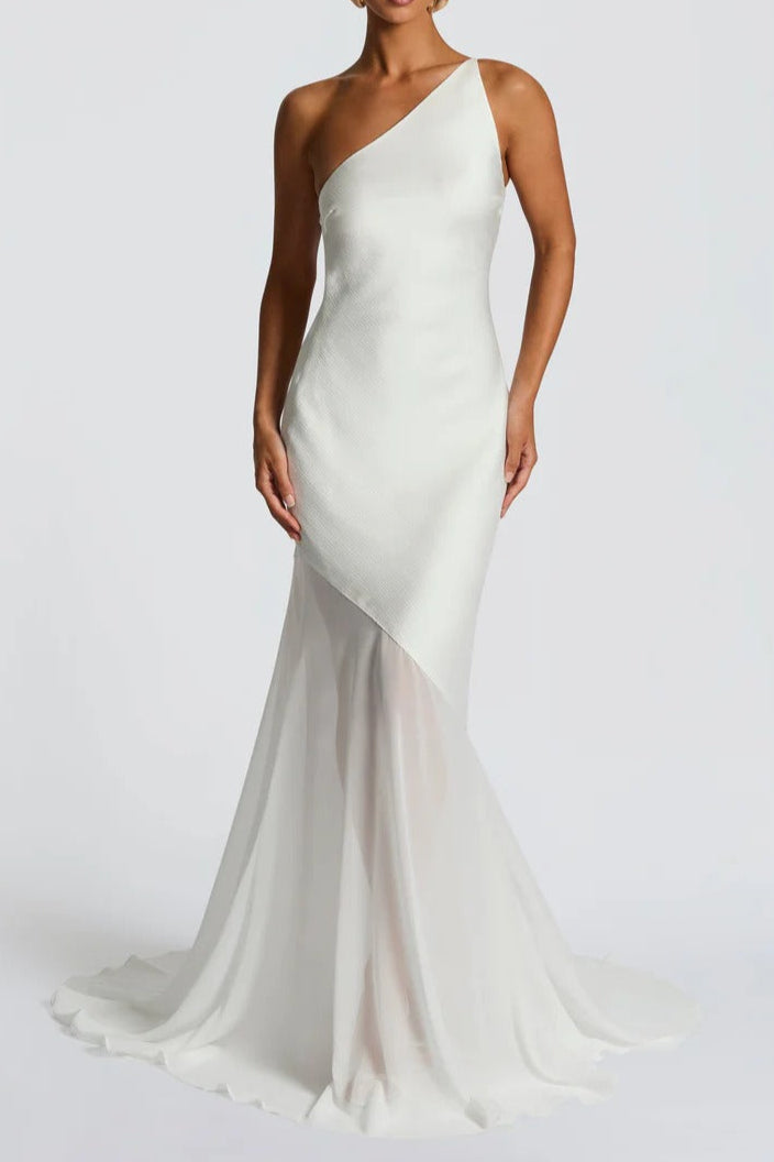 AIIZIE LACE-UP BEVELED BACK SATIN MAXI DRESS IN IVORY - product image