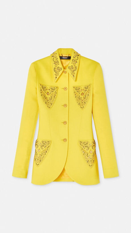 ANILA STUDDED WOOL FITTED SINGLE-BREASTED BLAZER IN YELLOW