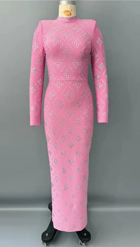 Katherine Pink Straight Cut Diamond Maxi Dress