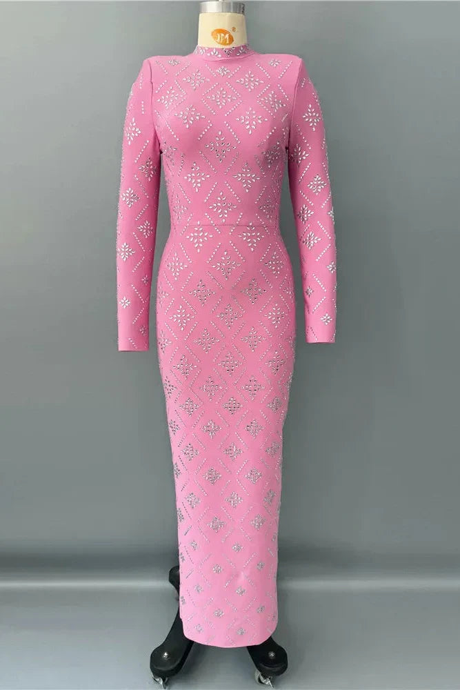 Katherine Pink Straight Cut Diamond Maxi Dress