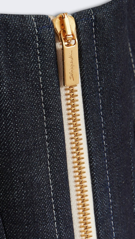 ABITO MIDI CON CORSETTO E HALT IN DENIM BLU NAVY