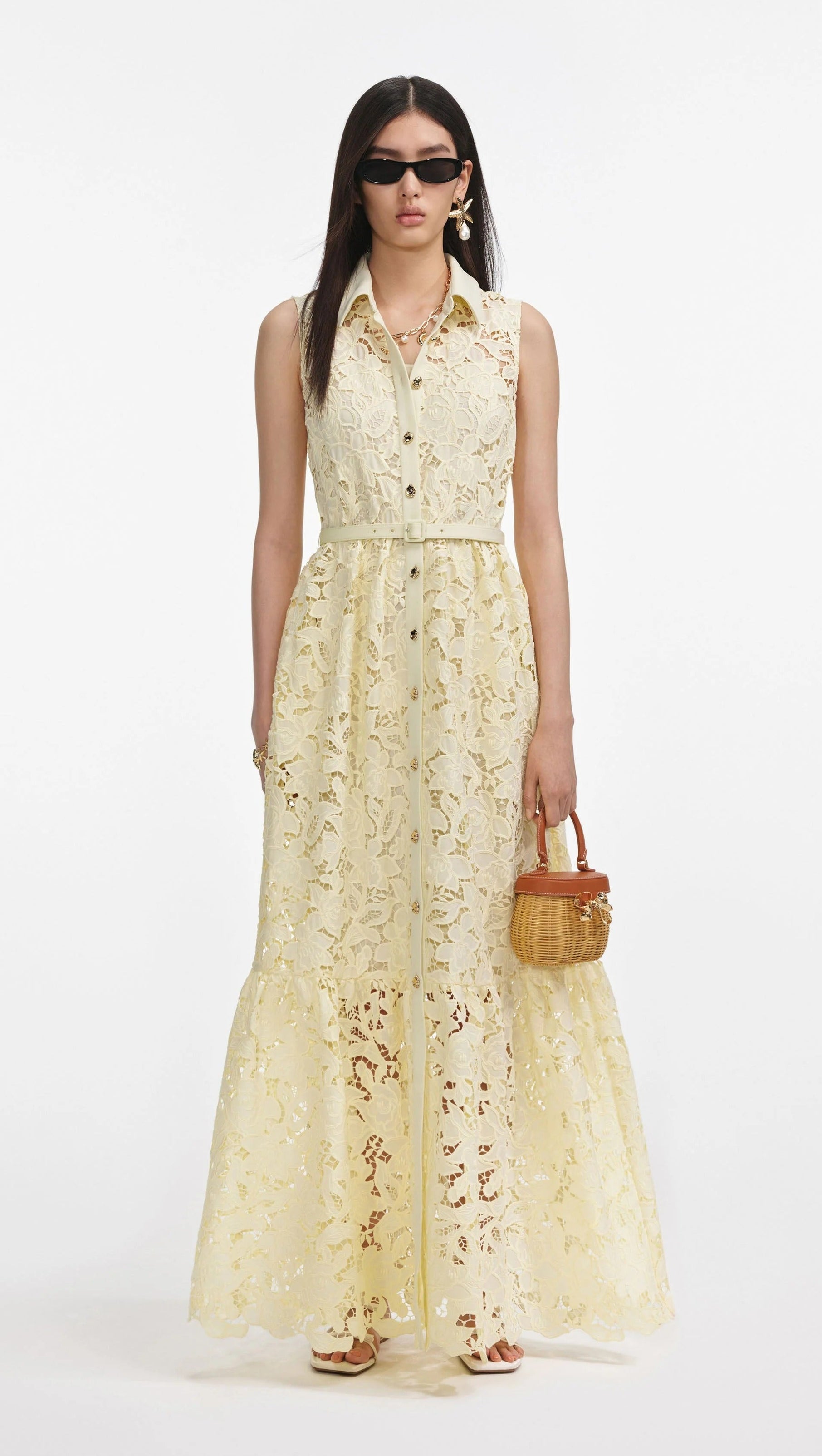 AIIZIE INGRID YELLOW LACE MAXI DRESS - product image