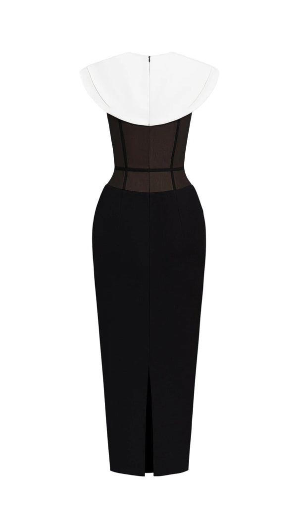 AIIZIE BERNICE BLACK SLEEVELESS MIDI DRESS WITH WHITE CAPE - product image