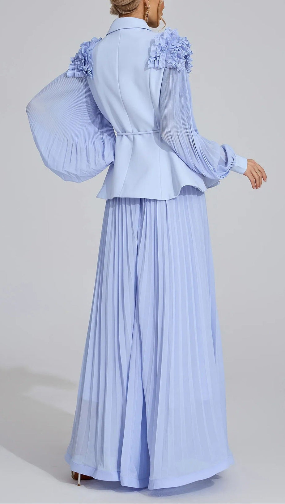 josephine Light Blue Flounce skirt  blazer Two-Piece Set