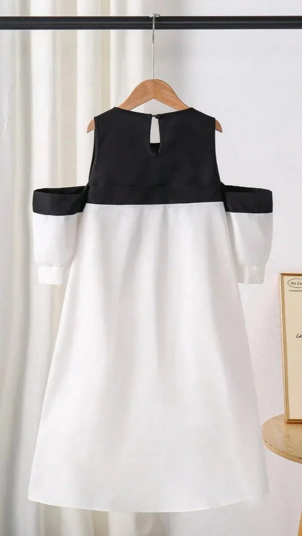 AIIZIE EVELYN OFF-SHOULDER CONTRAST BOW MINI DRESS - product image