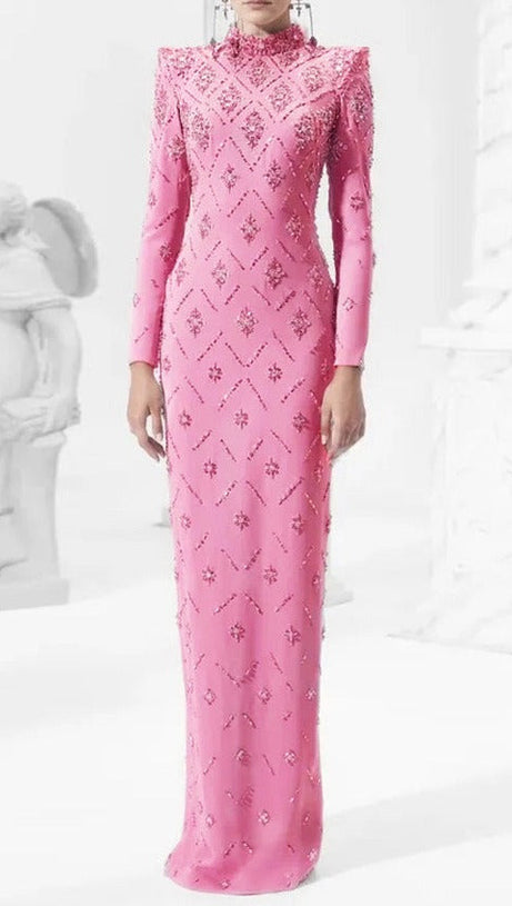 Katherine Pink Straight Cut Diamond Maxi Dress