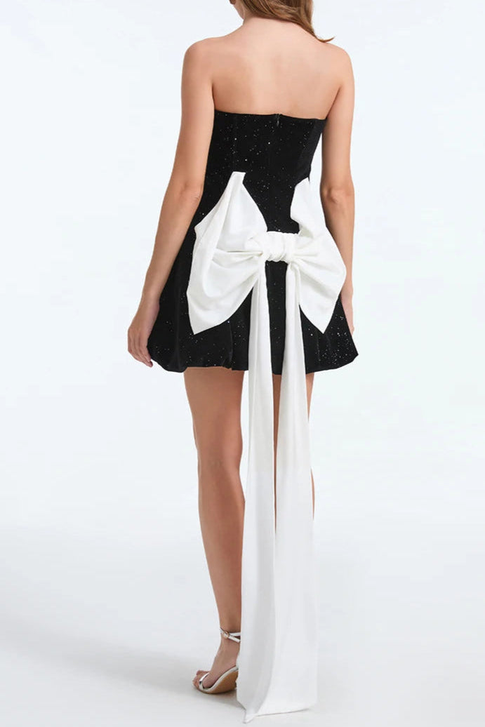 AIIZIE ZAAHIR RHINESTONE BOW SEQUIN STRAPLESS MINI DRESS - product image