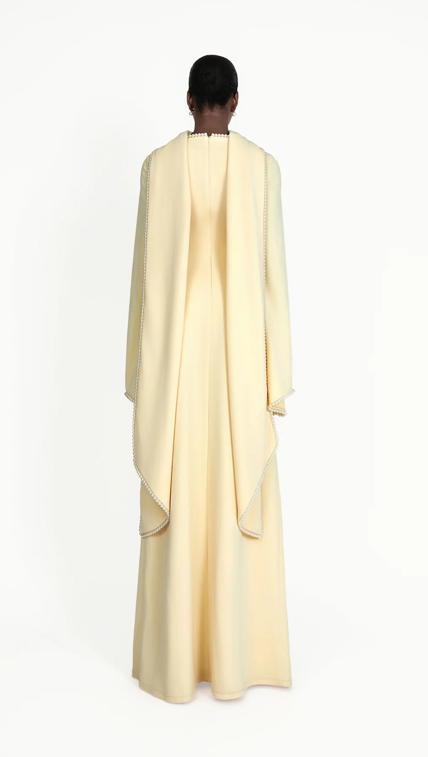 murray Yellow Pearl Trim Shawl Detail Maxi Dress