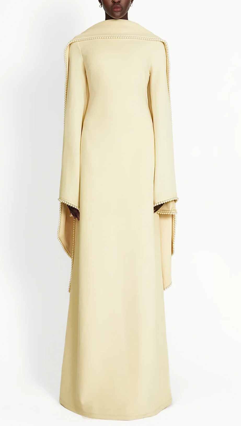 murray Yellow Pearl Trim Shawl Detail Maxi Dress