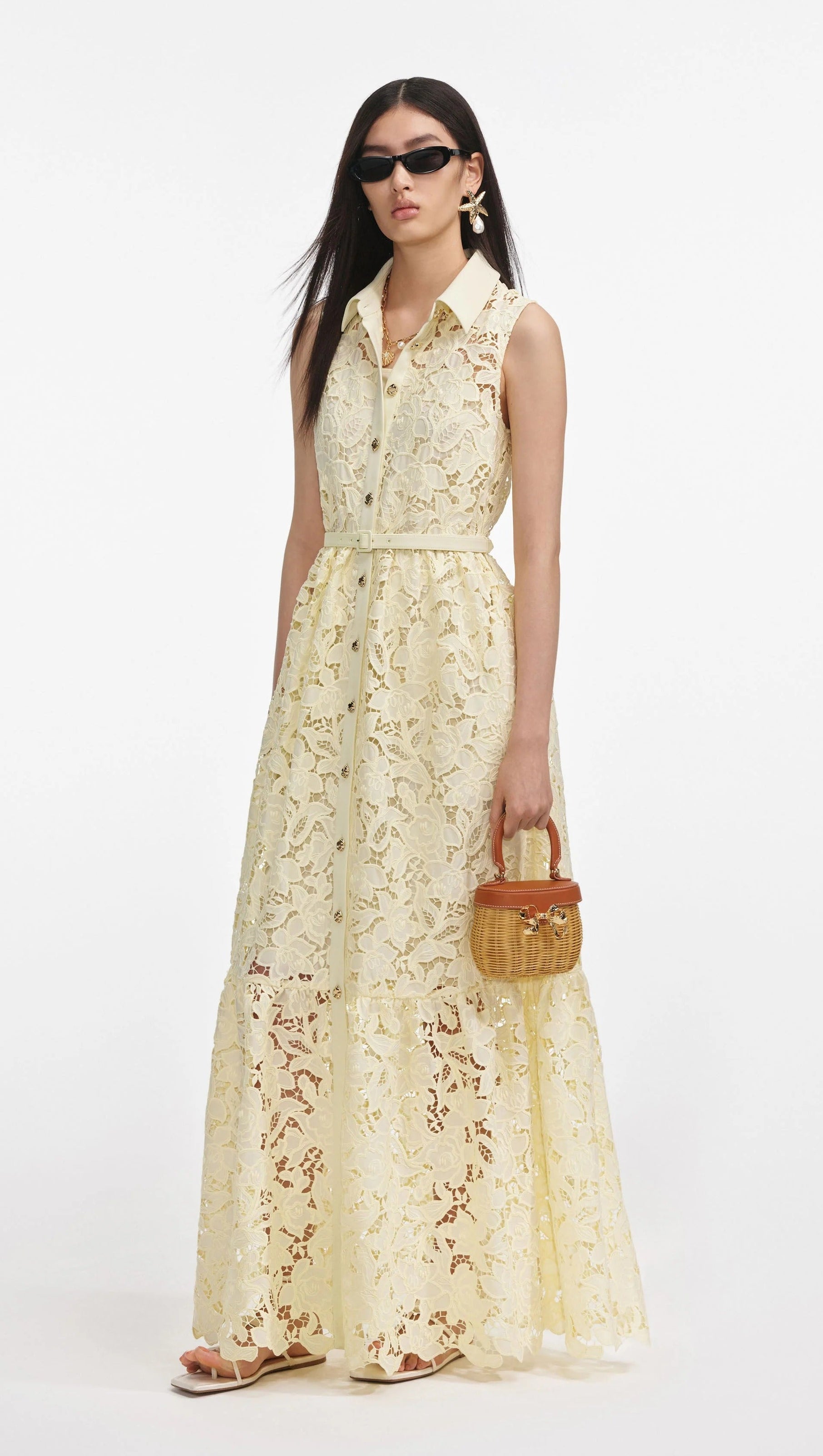 AIIZIE INGRID YELLOW LACE MAXI DRESS - product image