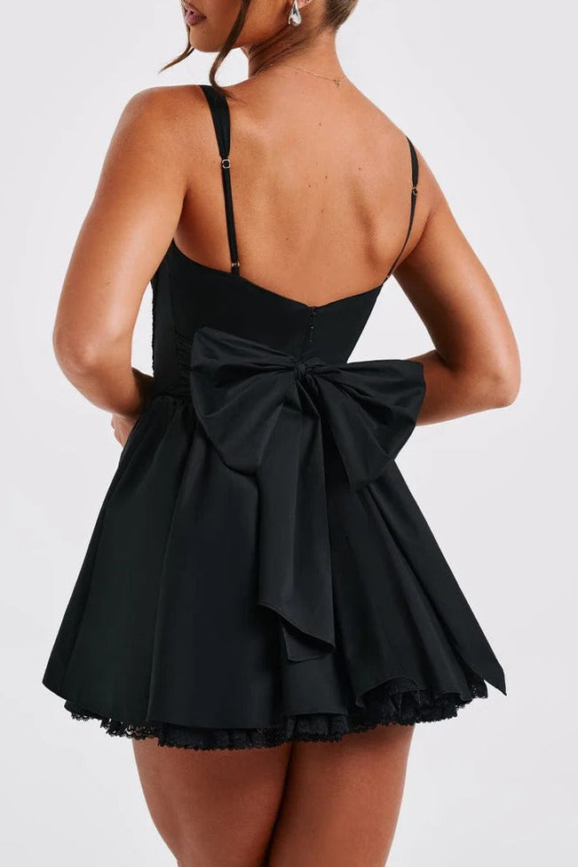 AIIZIE LACE RUFFLE TRIM CORSET MINI DRESS IN BLACK - product image