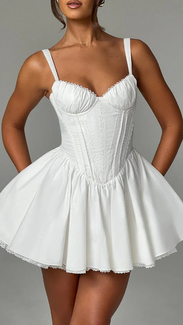 AIIZIE LACE RUFFLE TRIM CORSET MINI DRESS IN WHITE - product image