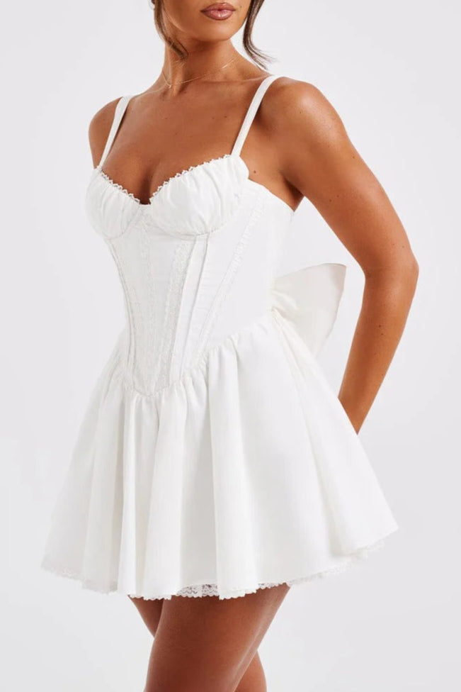 AIIZIE LACE RUFFLE TRIM CORSET MINI DRESS IN WHITE - product image