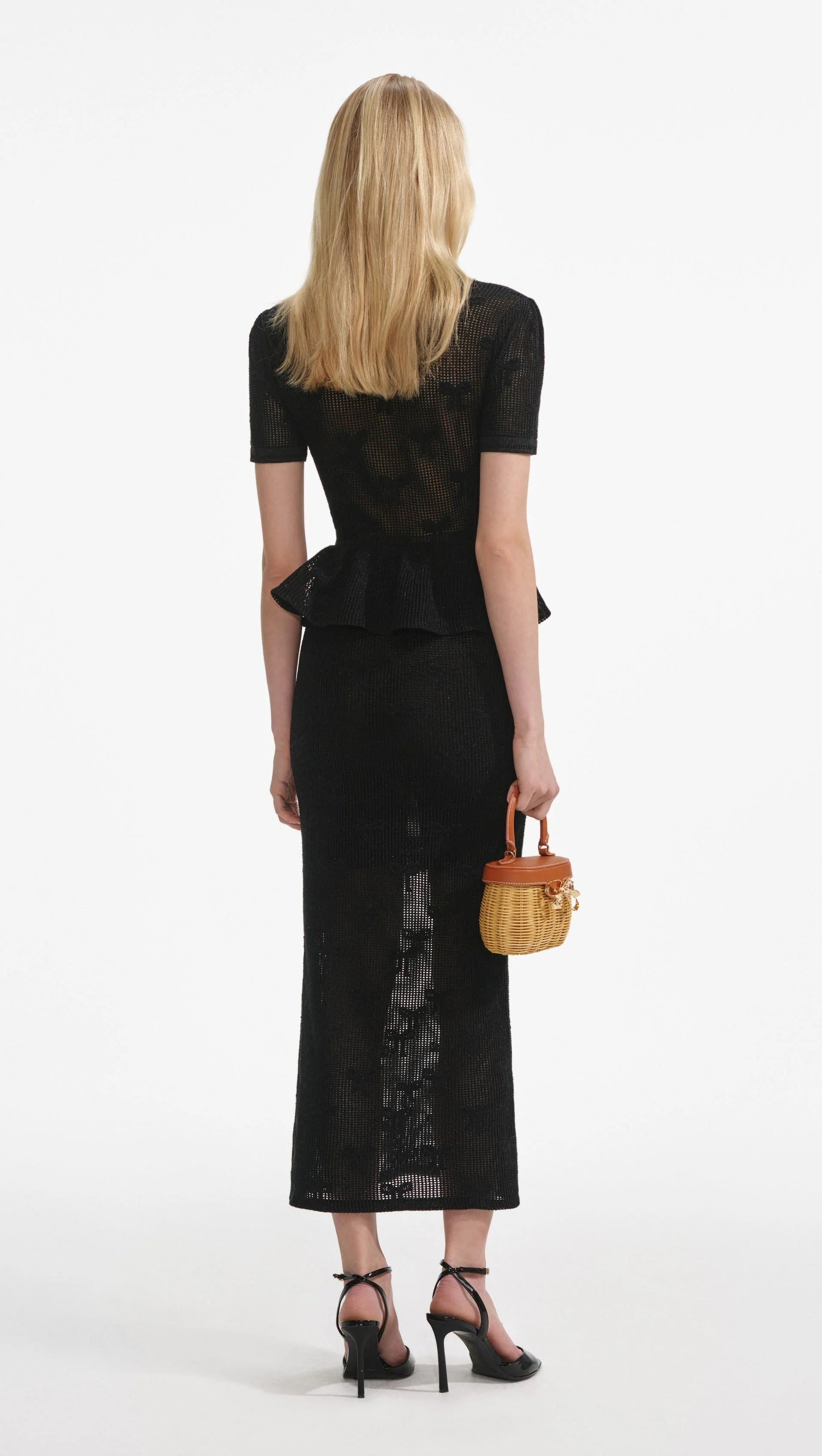 AIIZIE ADELAIDE BLACK BOW CROCHET MIDI DRESS - product image