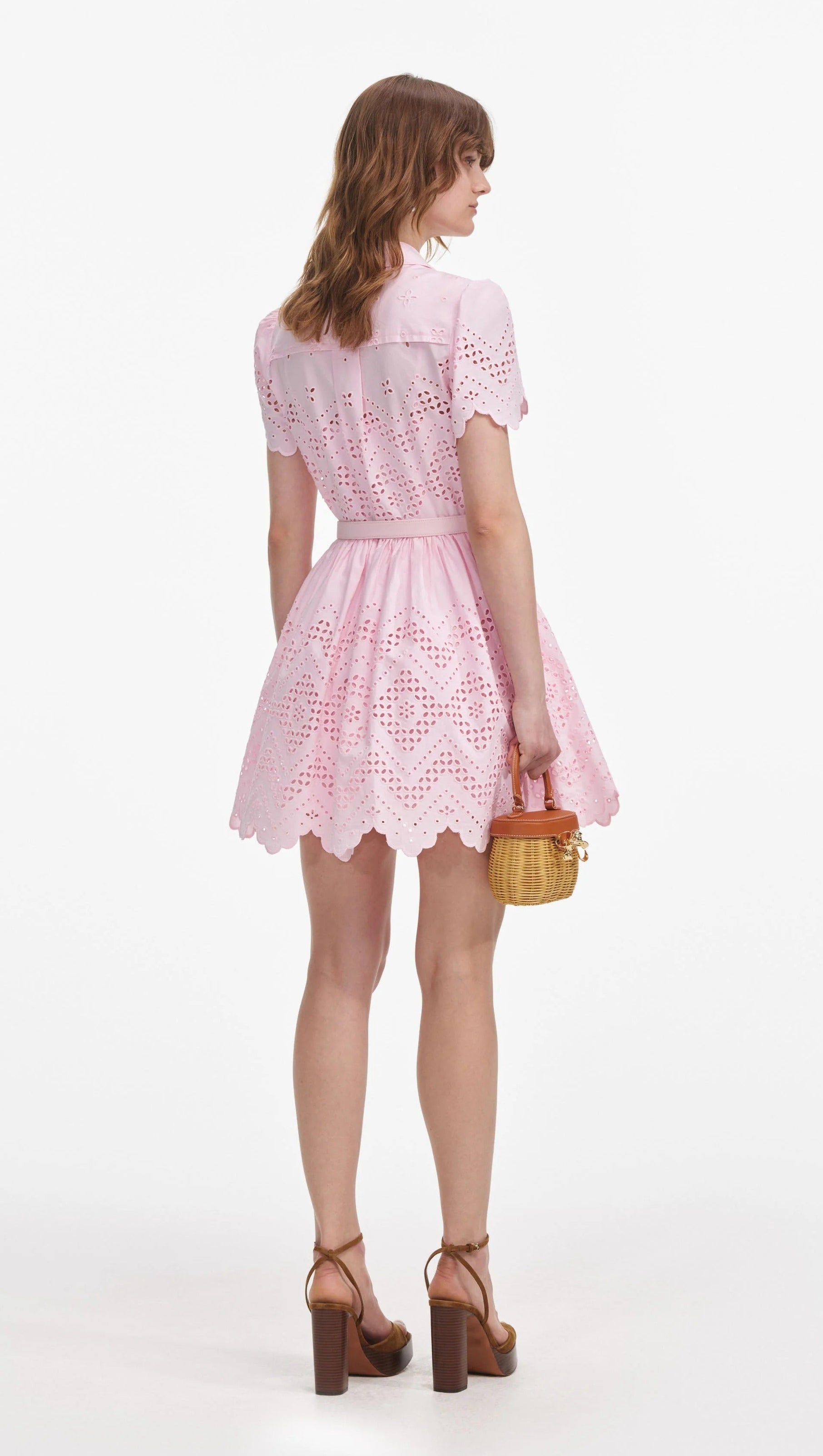 AIIZIE CHERYL PINK COTTON BRODERIE MINI DRESS - product image