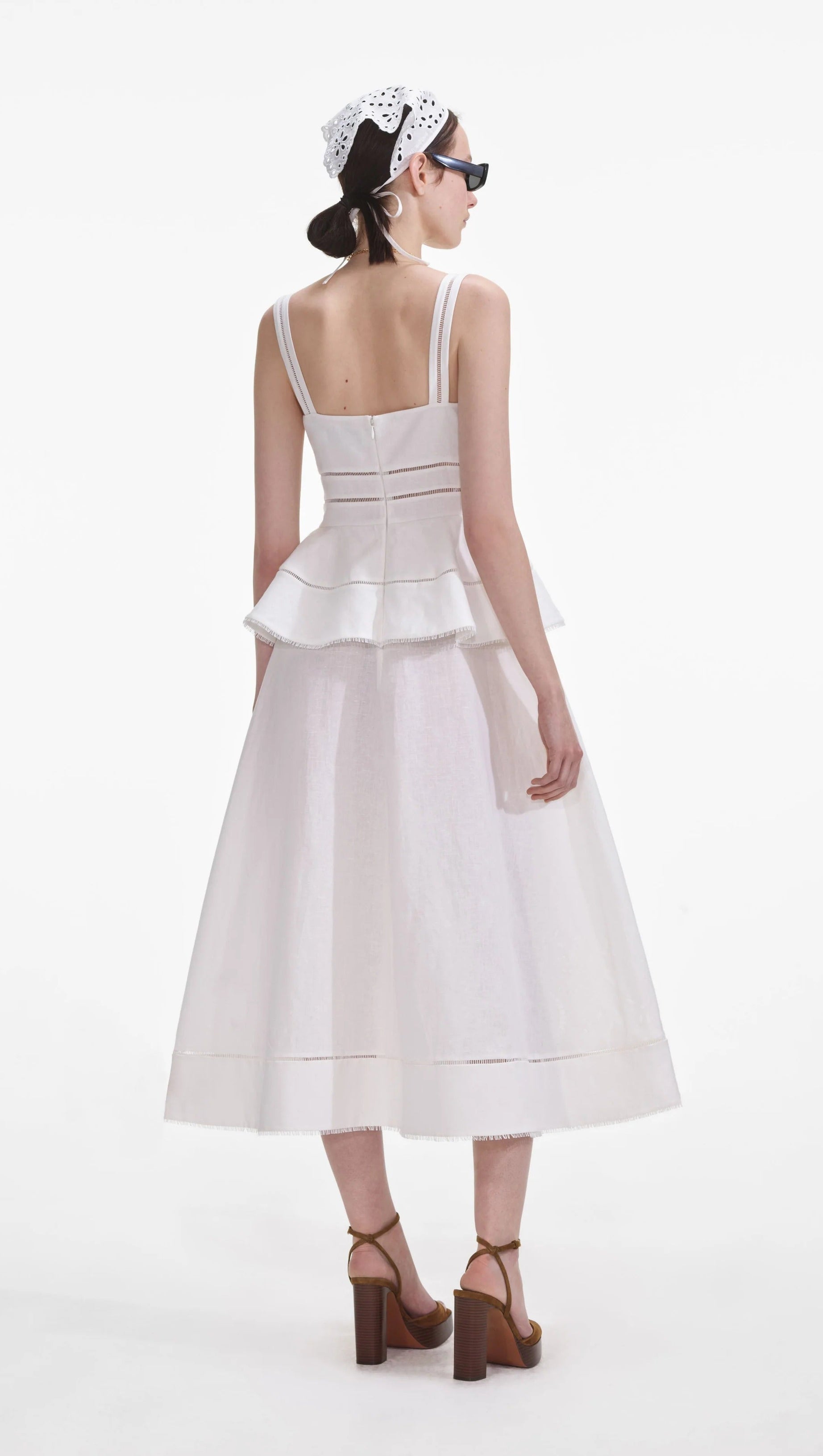 HELEN CREAM LINEN PEPLUM MIDI DRESS