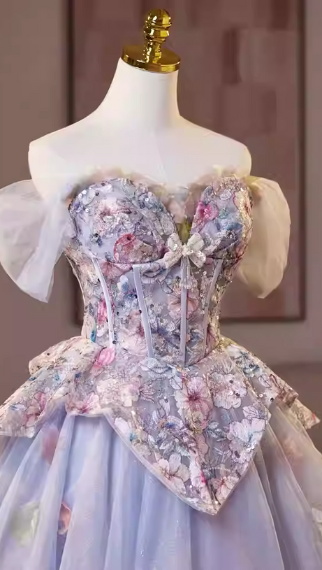 kelly floral print embroidery tulle puffy mini dress
