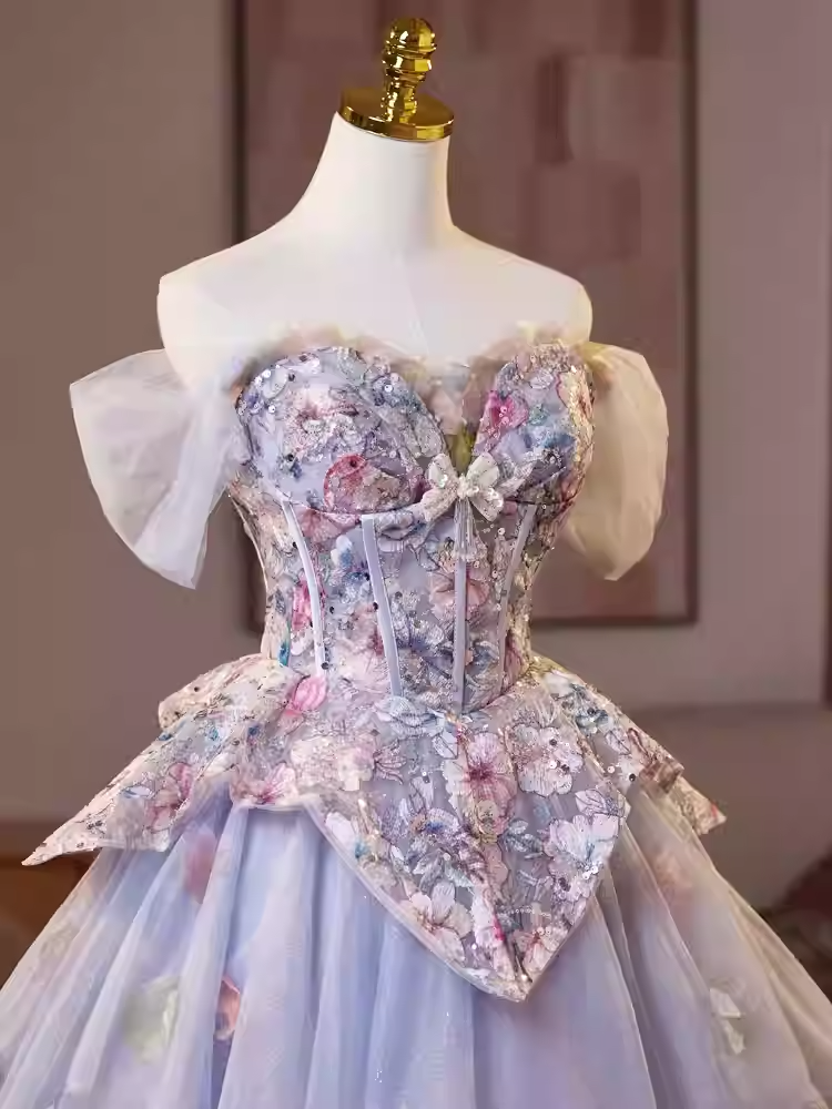 AIIZIE kelly floral print embroidery tulle puffy mini dress - product image