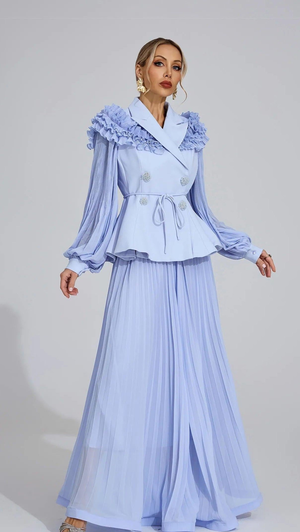 AIIZIE josephine Light Blue Flounce skirt blazer Two-Piece Set - product image