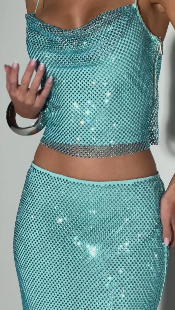 AIIZIE MELISSA SEQUIN TUBE TOP MAXI SKIRT SUIT IN BLUE - product image