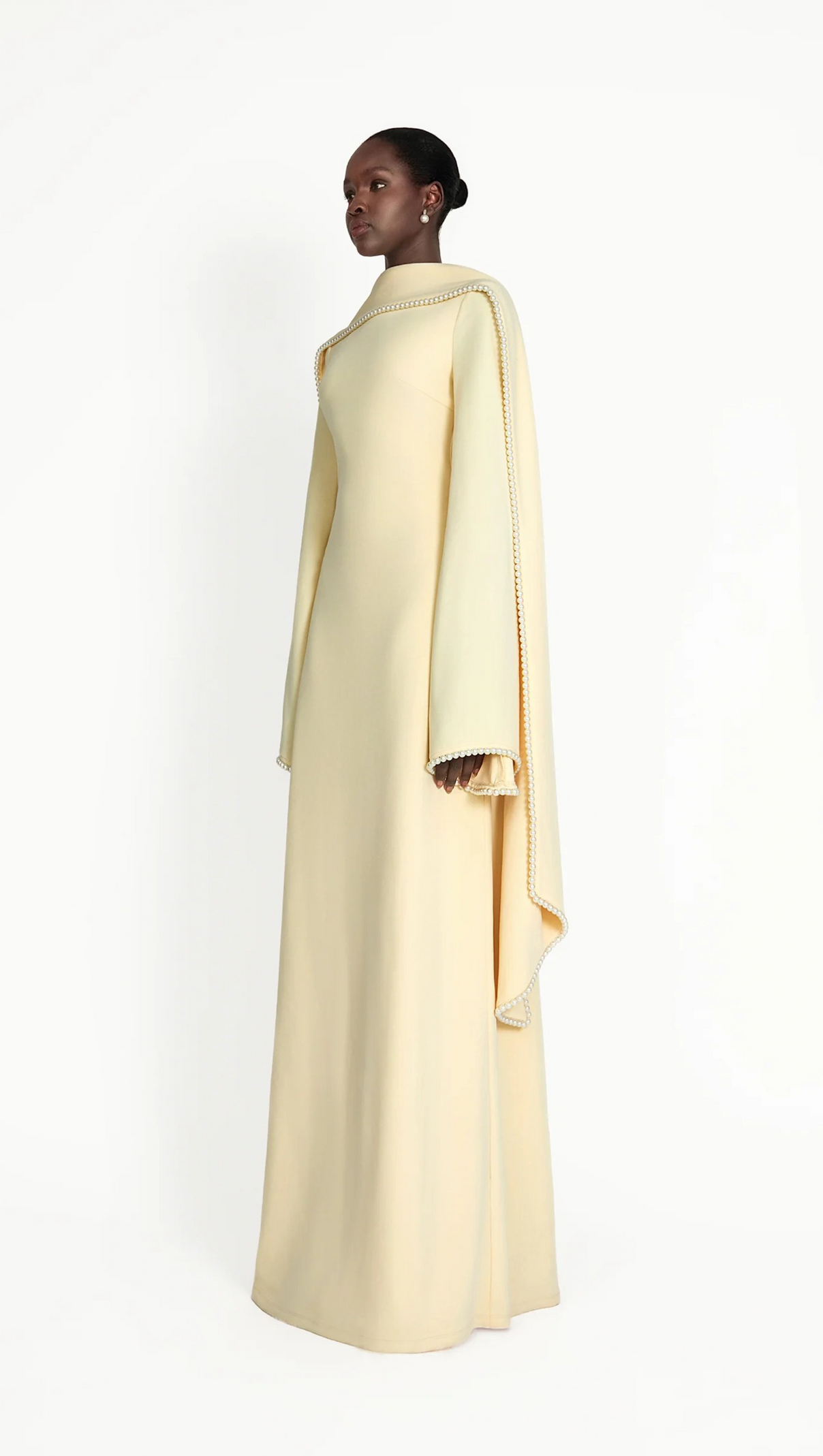 AIIZIE murray Yellow Pearl Trim Shawl Detail Maxi Dress - product image