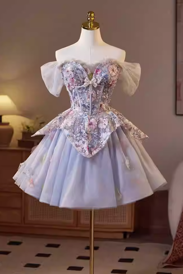 AIIZIE kelly floral print embroidery tulle puffy mini dress - product image