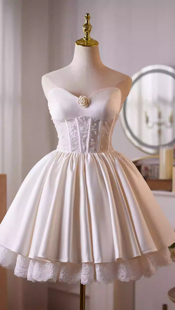AIIZIE helen white flower Strapless lace satin mini dress - product image