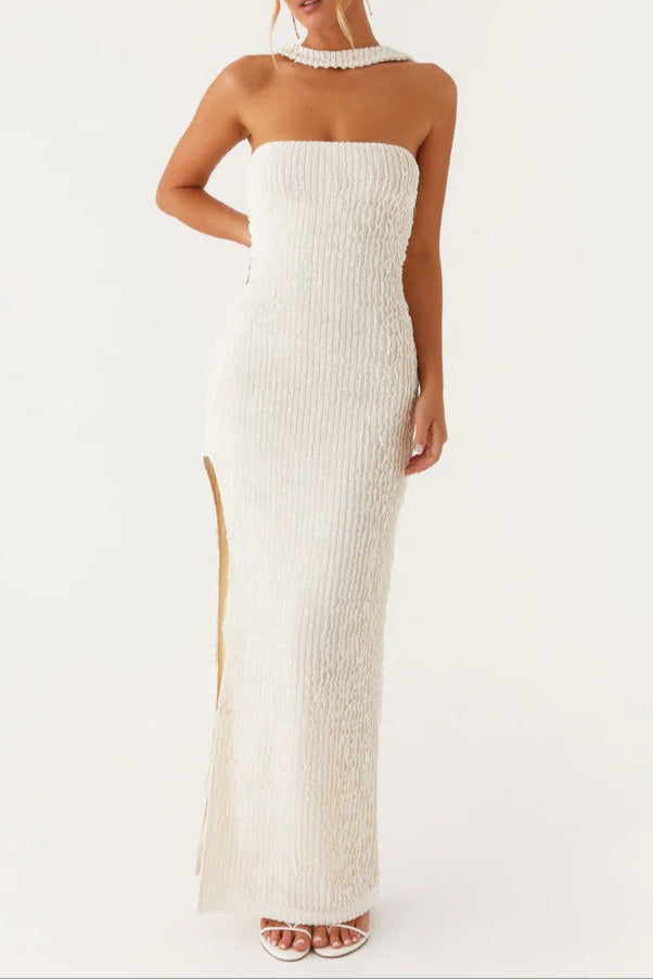 AIIZIE HALTER STRAPLESS SLIT MAXI DRESS IN IVORY - product image