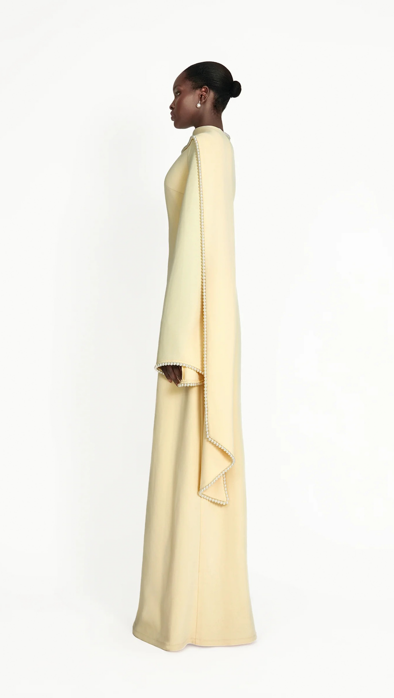 murray Yellow Pearl Trim Shawl Detail Maxi Dress
