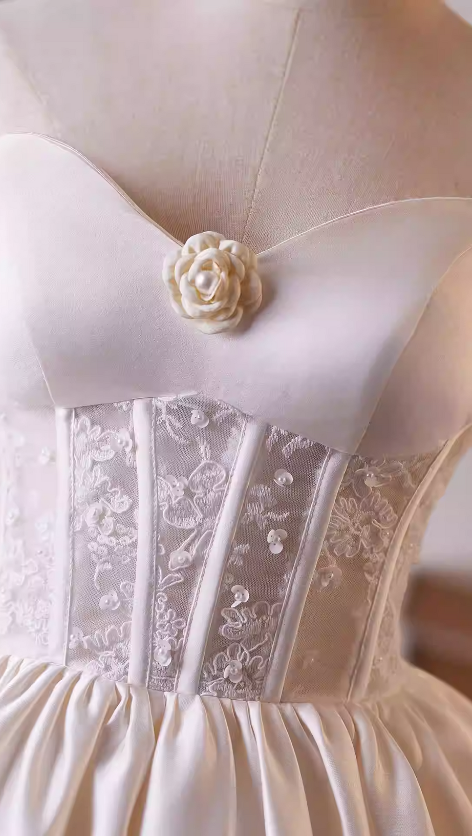 helen white flower Strapless lace satin mini dress