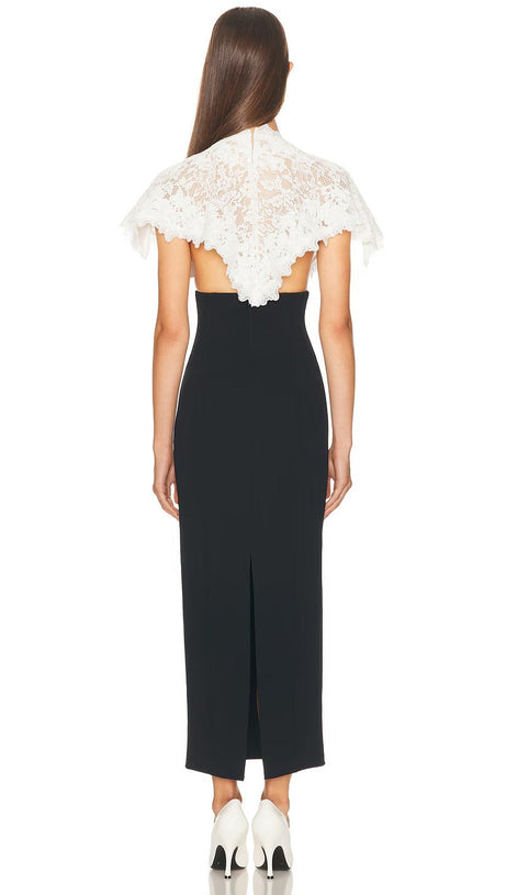 IVY BLACK CUTOUT BODYCON MIDI DRESS & ETHEREAL LACE CAPELET