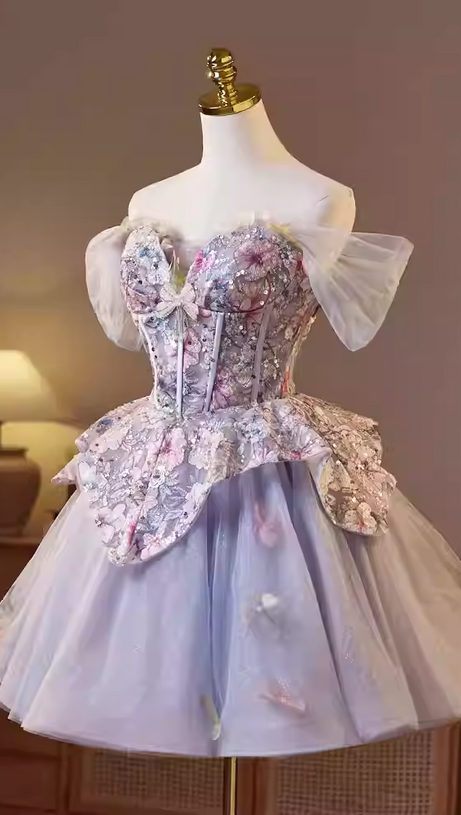 kelly floral print embroidery tulle puffy mini dress