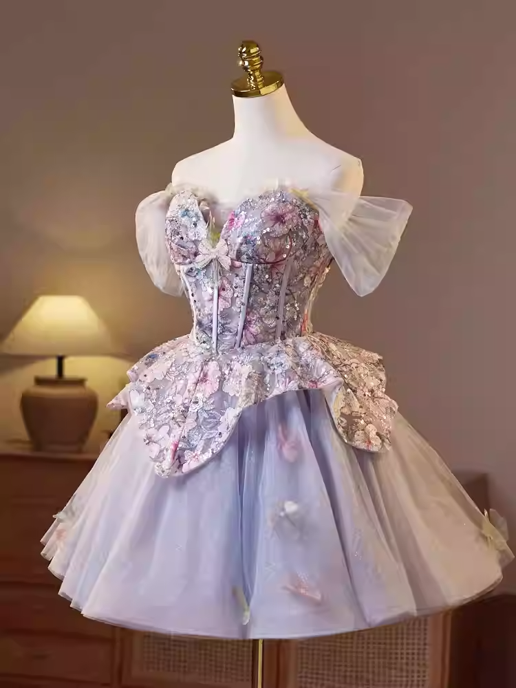 AIIZIE kelly floral print embroidery tulle puffy mini dress - product image