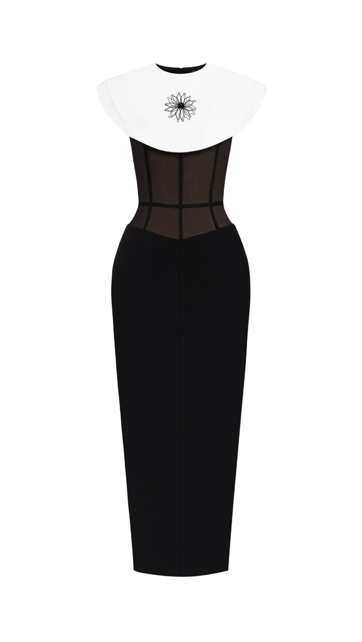 AIIZIE BERNICE BLACK SLEEVELESS MIDI DRESS WITH WHITE CAPE - product image