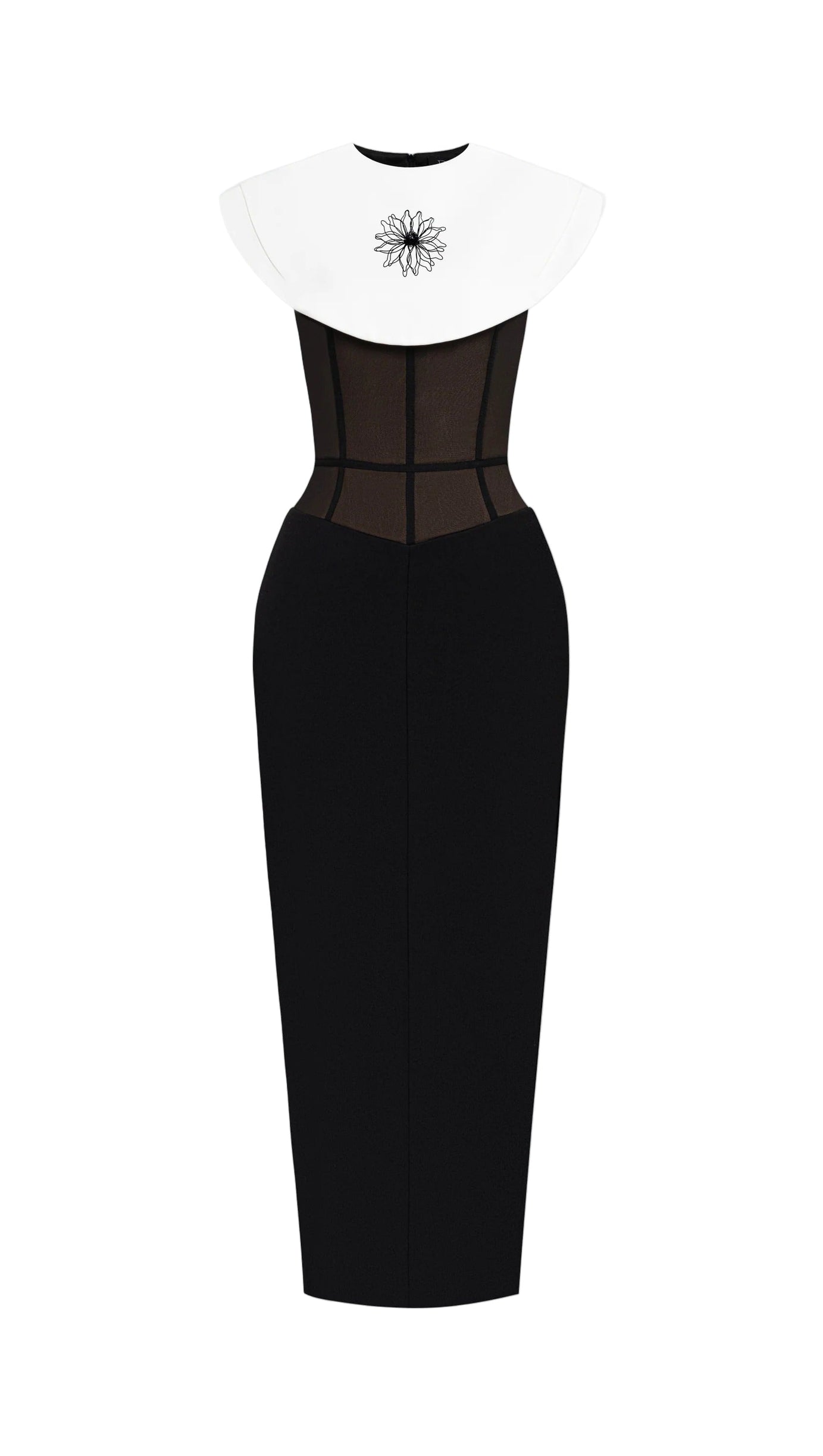 BERNICE BLACK SLEEVELESS MIDI DRESS WITH WHITE CAPE
