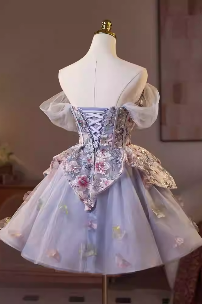 AIIZIE kelly floral print embroidery tulle puffy mini dress - product image