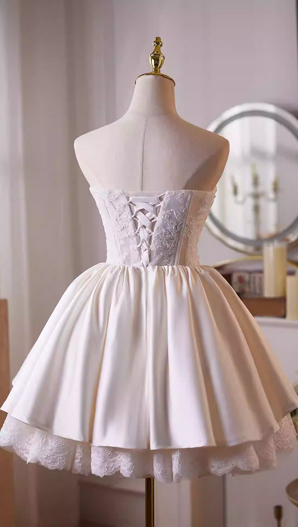 AIIZIE helen white flower Strapless lace satin mini dress - product image