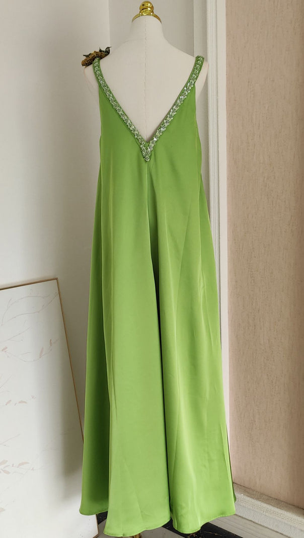 AIIZIE Inge Radiant Yellow Halter Maxi Dress with 3D Floral Appliques - Chic Flowy Gown - product image