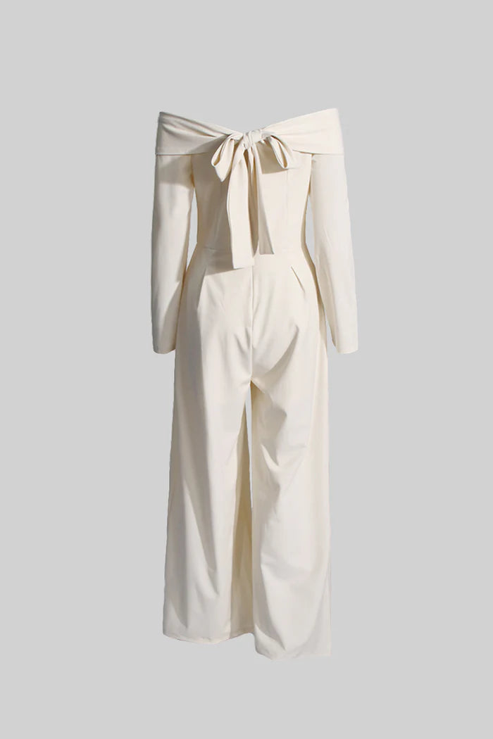 Vesper – Schulterfreier Crêpe-Jumpsuit in Elfenbein